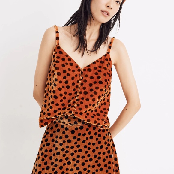 Madewell Velvet Button-Front Cami in Leopard edgy fun unique festival size 0 - Picture 1 of 10